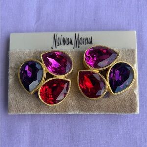 Vintage 1980s Neiman Marcus Multicolor Teardrop Clip on Earrings